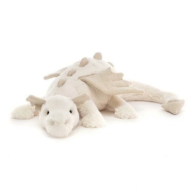 An all-white plush dragon, one of the cutest new holiday Jellycats 2022