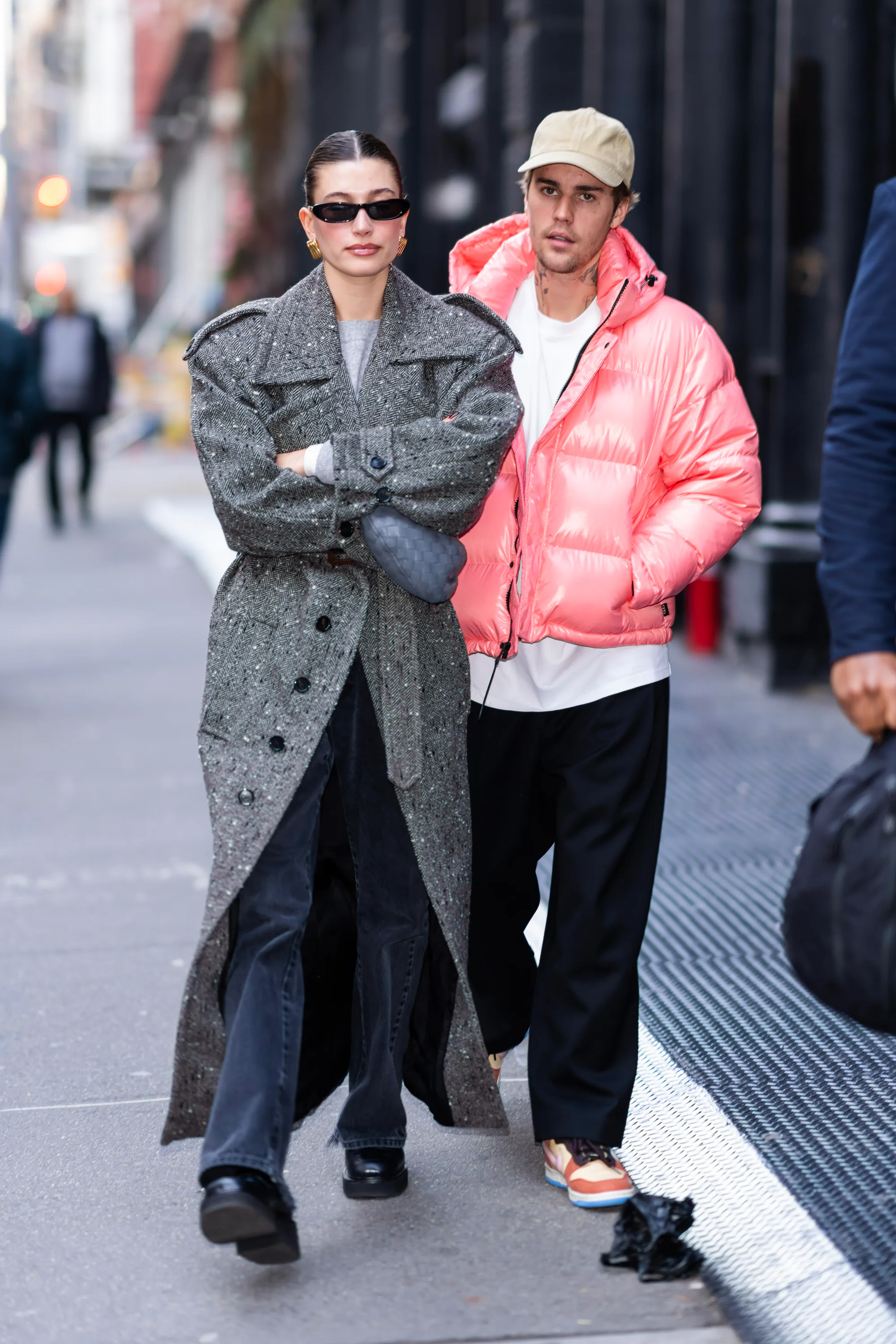 Hailey Bieber Wore Three Saint Laurent Coats in Three Days