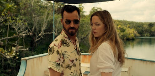 Justin Theroux as Allie Fox and Melissa George as Margot Fox in 'The Mosquito Coast' via the Apple T...