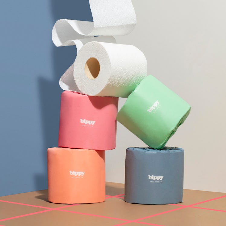 Bippy toilet paper is made from sustainably sourced bamboo and comes in colorful recycled material. 