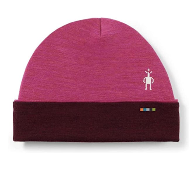 This reversible merino wool beanie can give you two different looks while you run.