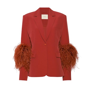 LAPOINTE MATTE CREPE BLAZER WITH FEATHERS