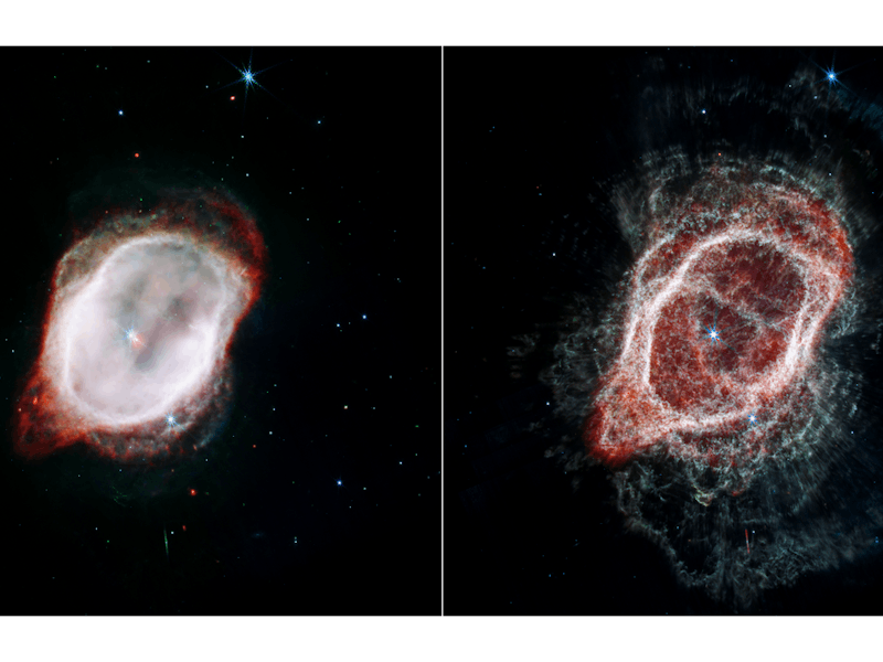Each of these is a composite image from the NIRCam and MIRI infrared instruments on the James Webb S...