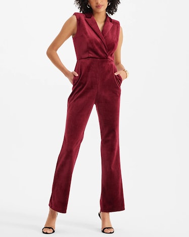 Express Velvet Sleeveless Peak Lapel Blazer Jumpsuit