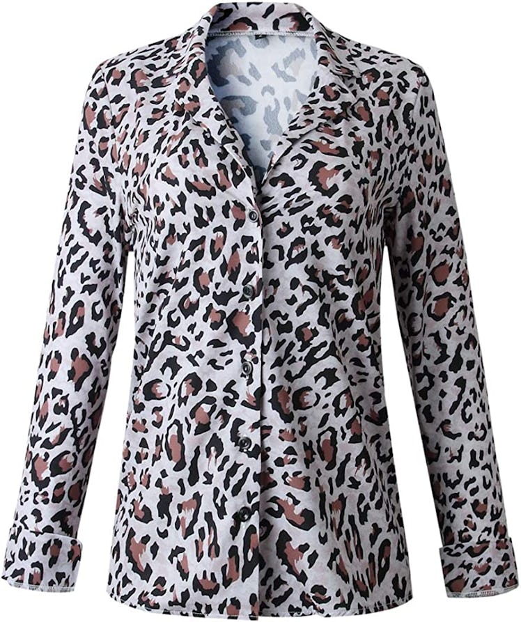 ECOWISH V-Neck Leopard Tunic