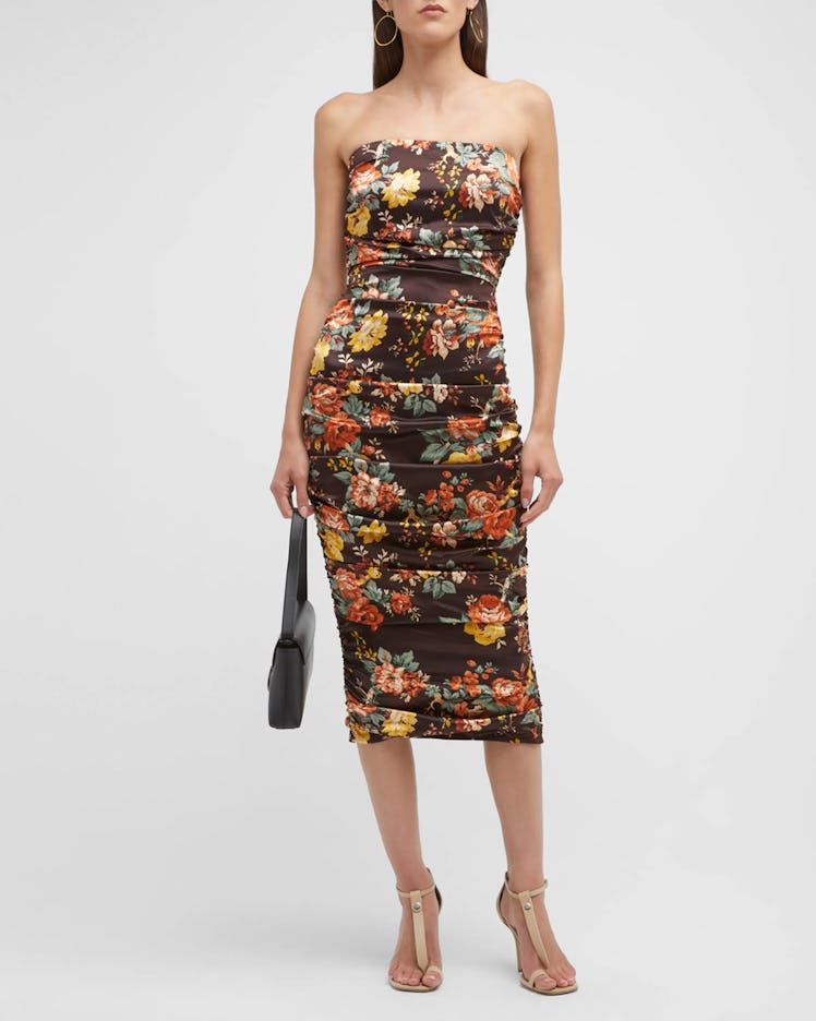 Veronica Beard Kupa Ruched Strapless Midi Dress