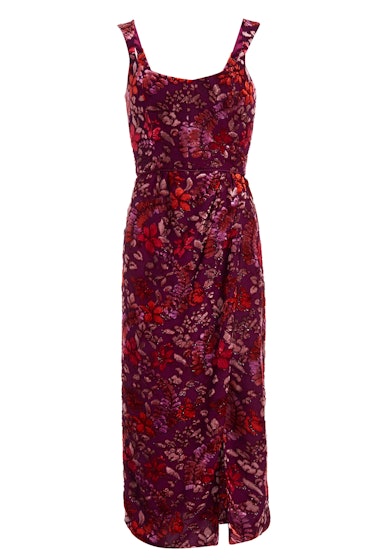 Markarian Marla Burgundy Velvet Burnout Corset Wrap Dress
