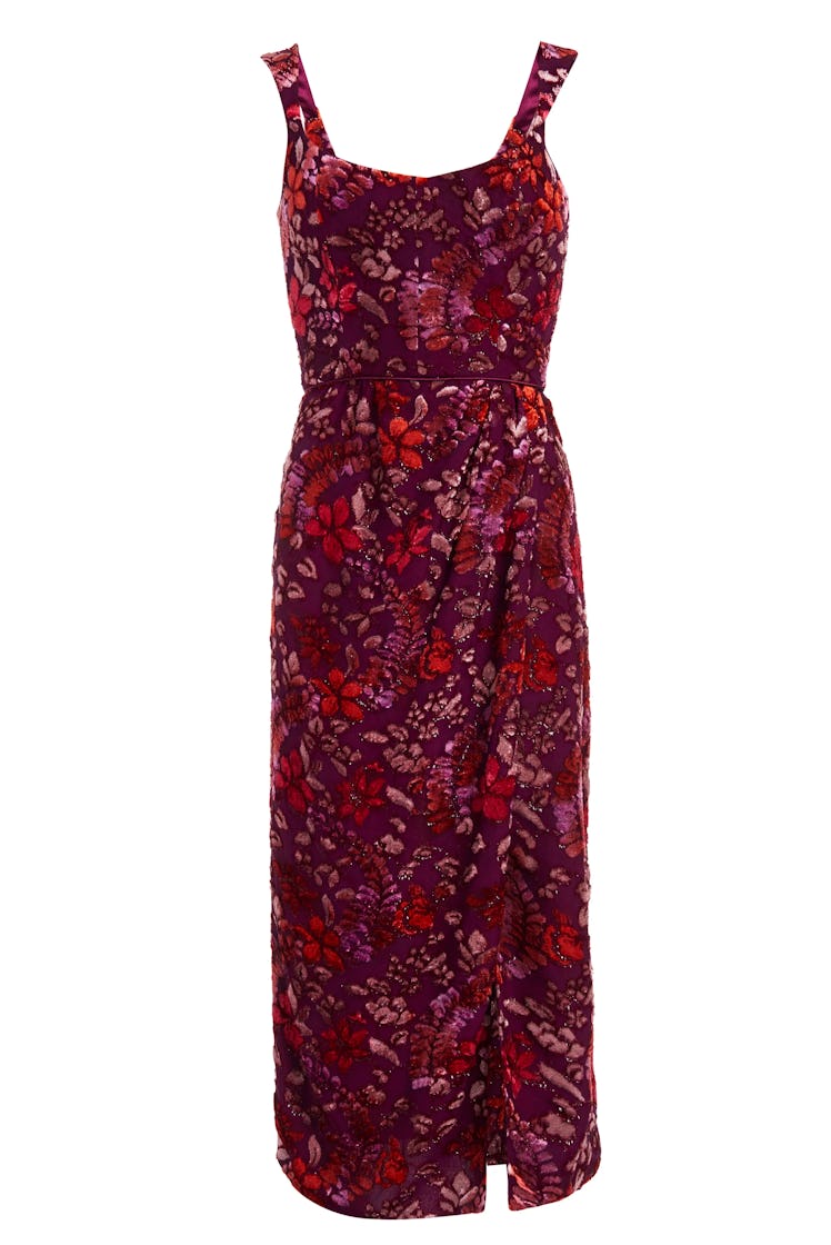 Markarian Marla Burgundy Velvet Burnout Corset Wrap Dress