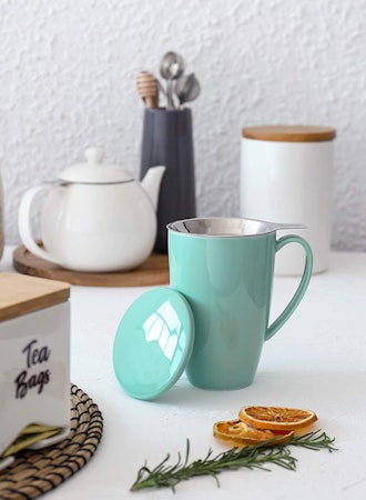 Sweese 15 OZ Porcelain Tea Mug with Infuser and Lid