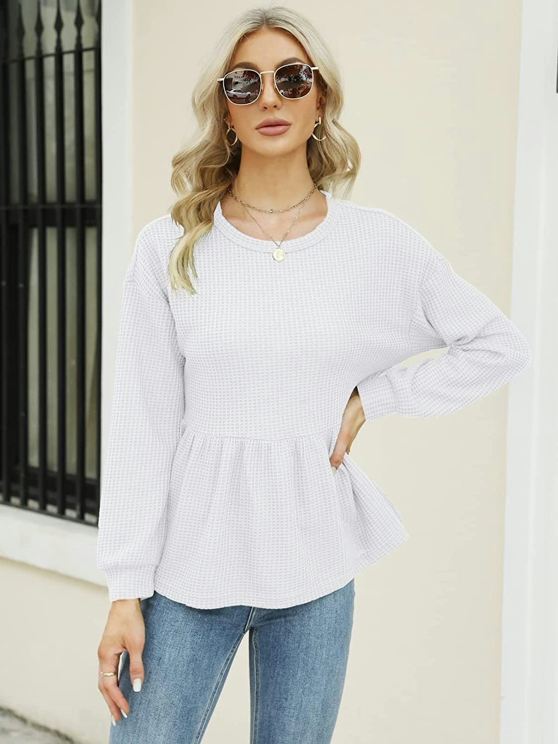 DAOMUMEN Waffle Knit Peplum Top