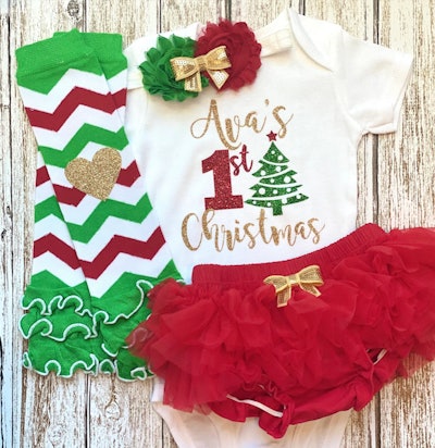 Personalized 1st Christmas Baby Girl Outfit