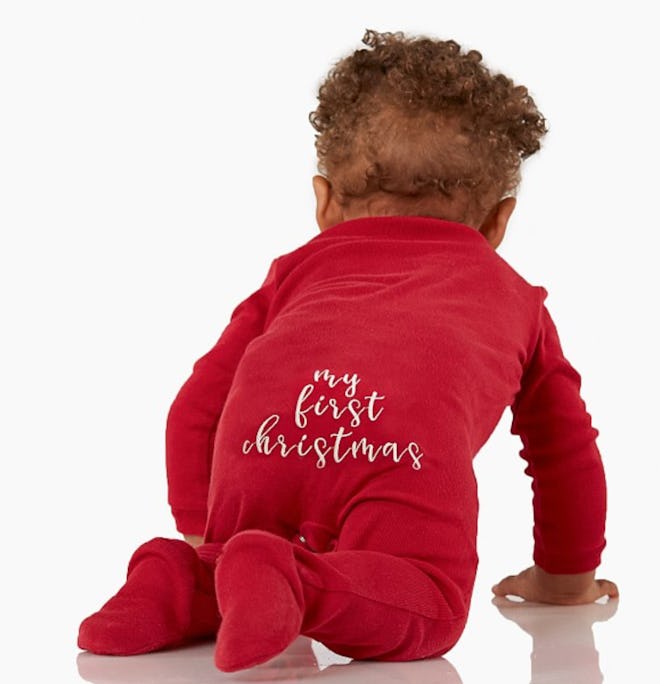 red pajamas for baby's 1st christmas outfit