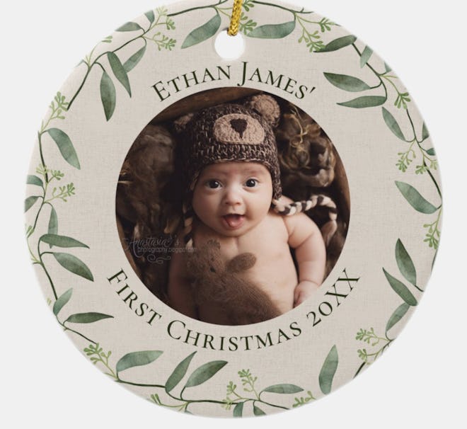 rustic wreath baby's 1st christmas ornament