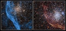 这张哈勃望远镜拍摄的图像显示的是NGC 1850星团，距离我们大约16万光年远。