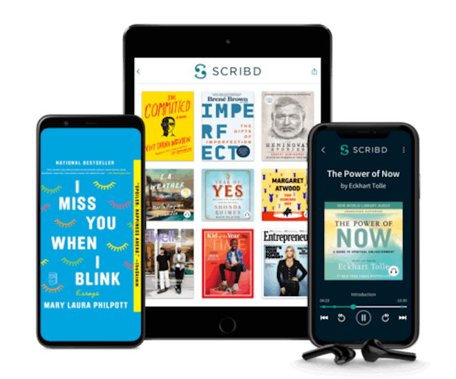 Smart phone and tablet with the Scribd program displayed on the screen