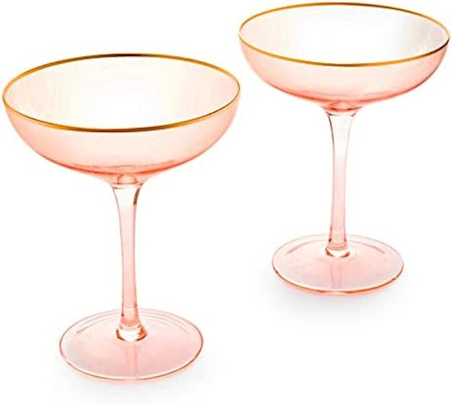 Blush Pink & Gilded Rim Coupe Cocktail Glasses