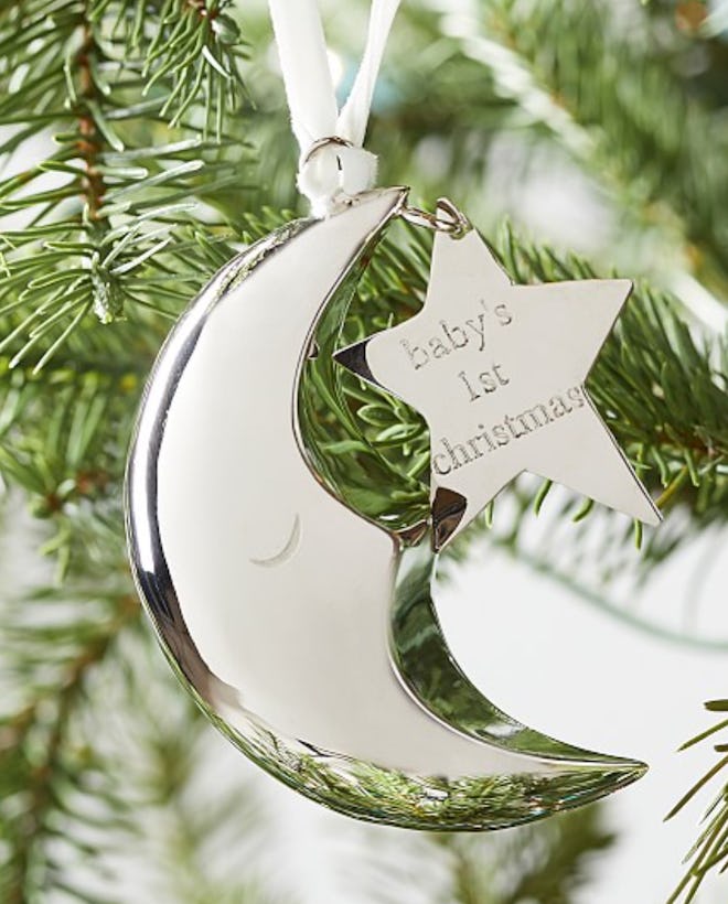 moon and star ornament for baby's first Christmas ornament