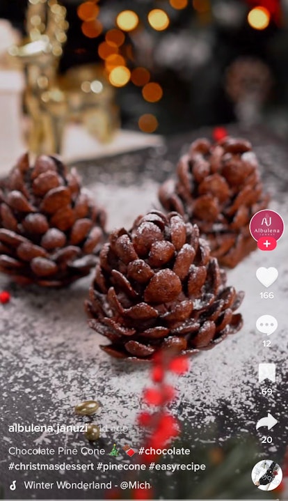One of the holiday treat ideas on TikTok are these chocolate pinecones. 