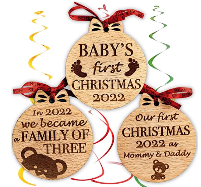 set of three ornaments for baby's first christmas ornaments