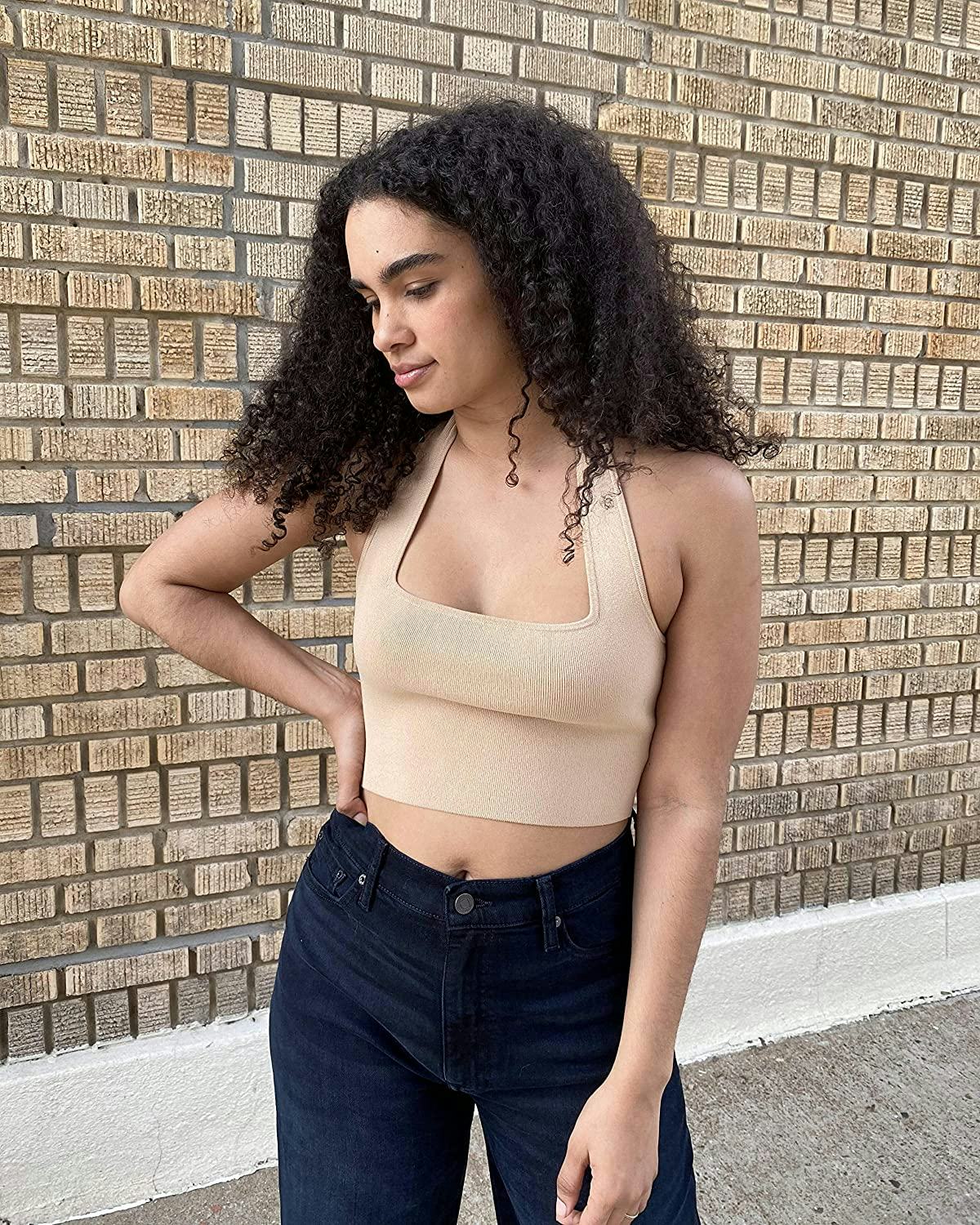 The Drop Greta Fitted Square Neck Halter Sweater Bralette