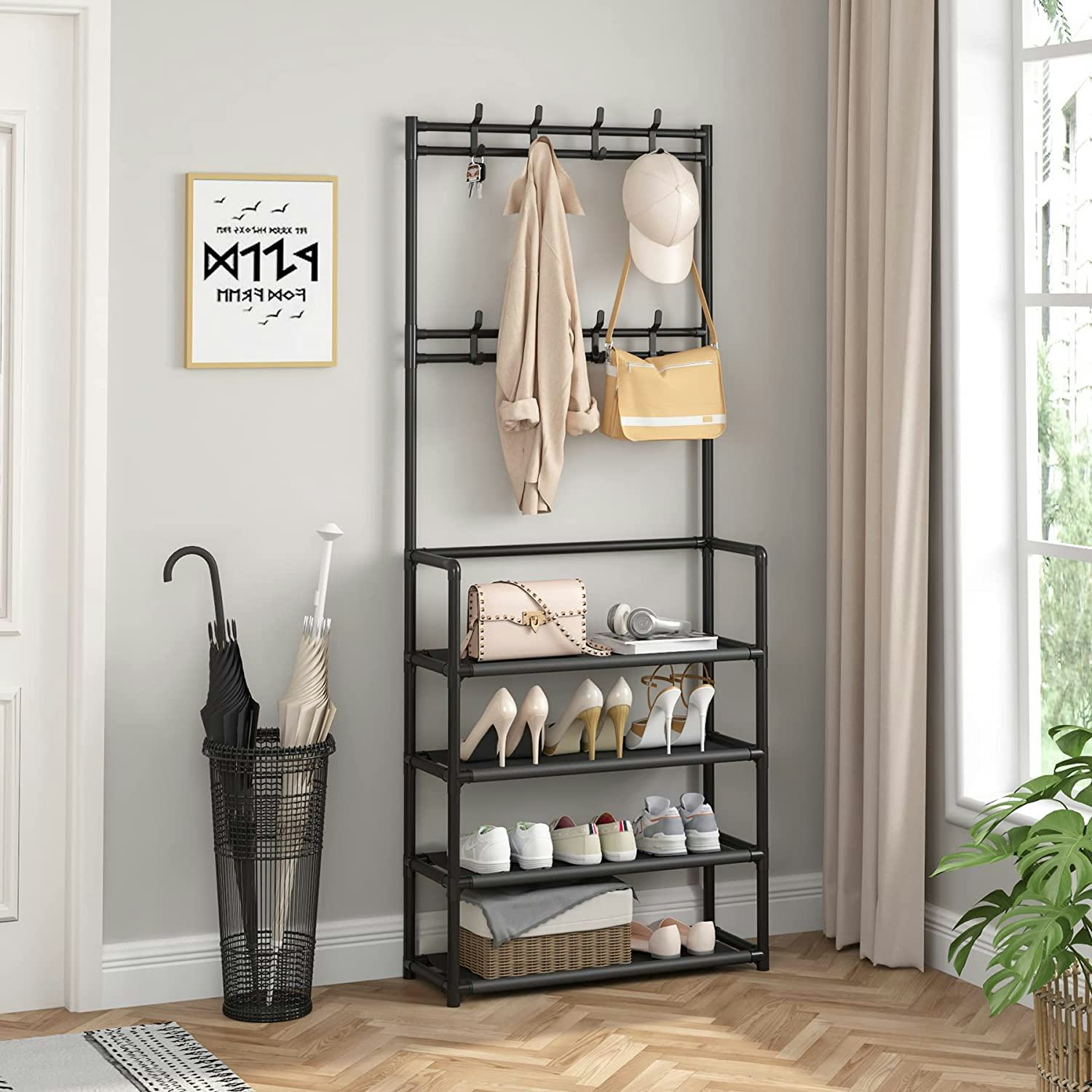 UDEAR 4-Tier Coat and Shoe Rack