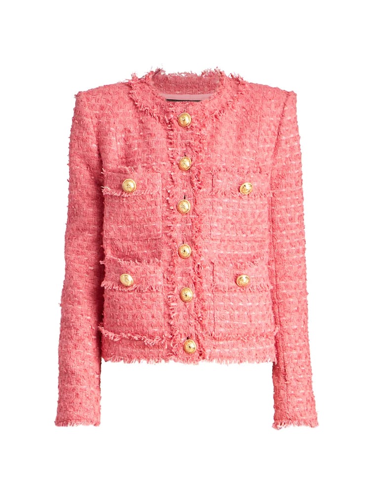 Balmain pink cropped tweed jacket.