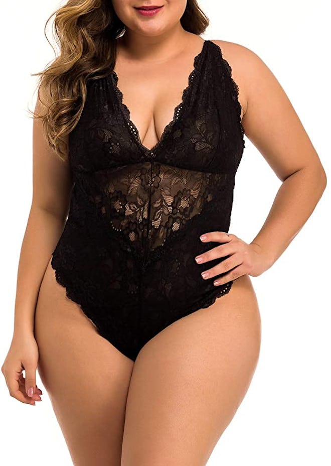 XAKALAKA Plus Size Lace Bodysuit Teddy