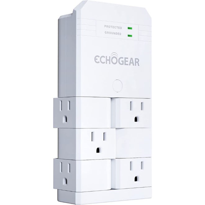 ECHOGEAR On-Wall Surge Protector with 6 Pivoting AC Outlets