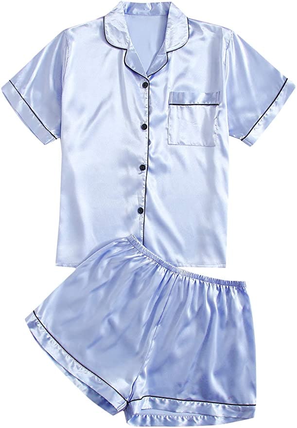 SheIn Plus Satin Sleepwear Short Sleeve Top and Shorts