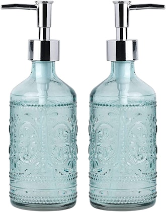 Whole Housewares Store Embossed Glass Soap Bottles (2-Pack) 