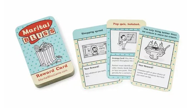 The Marital Bliss card game is a game to play for couples to reconnect.