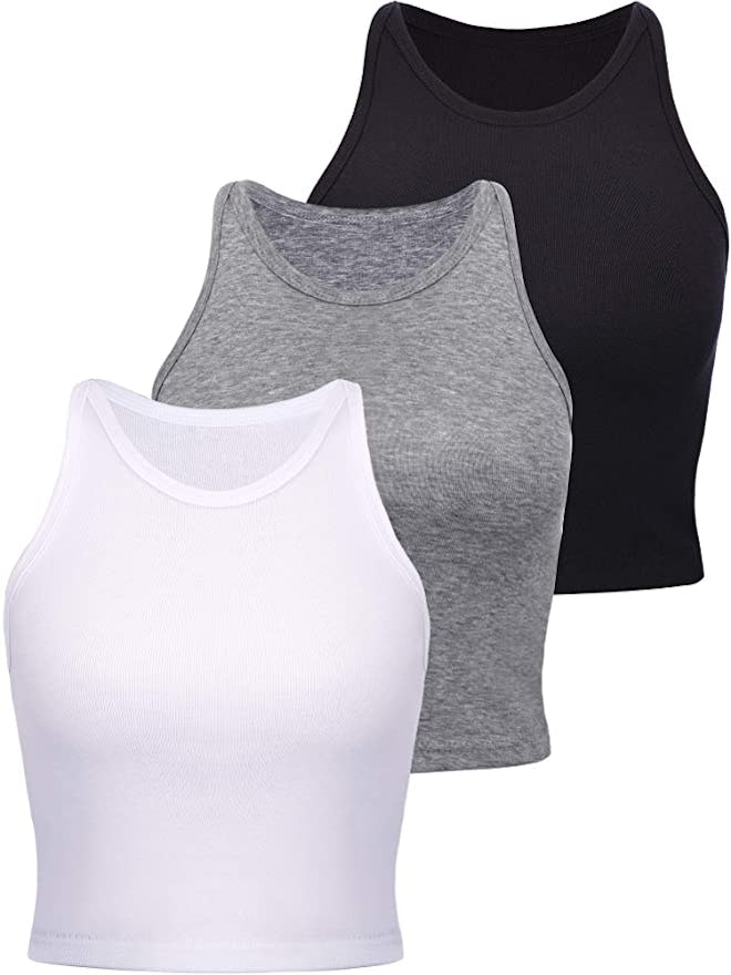 Boao Basic Sleeveless Racerback Crop Tank Top (3-Pack)