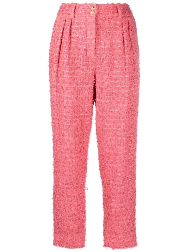 Balmain cropped pink tweed pants.