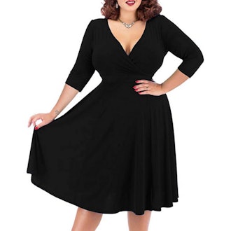 Nemidor V-Neckline Midi Plus Size Dress