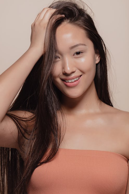Young brunette lady with long hair