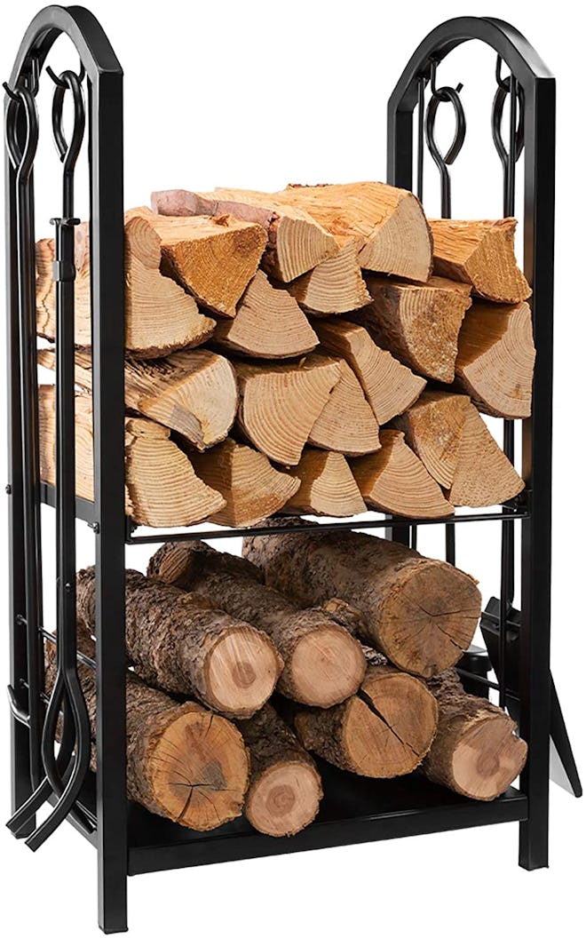 DOEWORKS Firewood Rack With Fireplace Tools Set (5 Pieces)