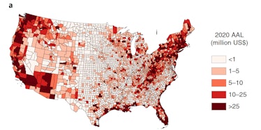 Flood hazard map showing communities at risk in 2020