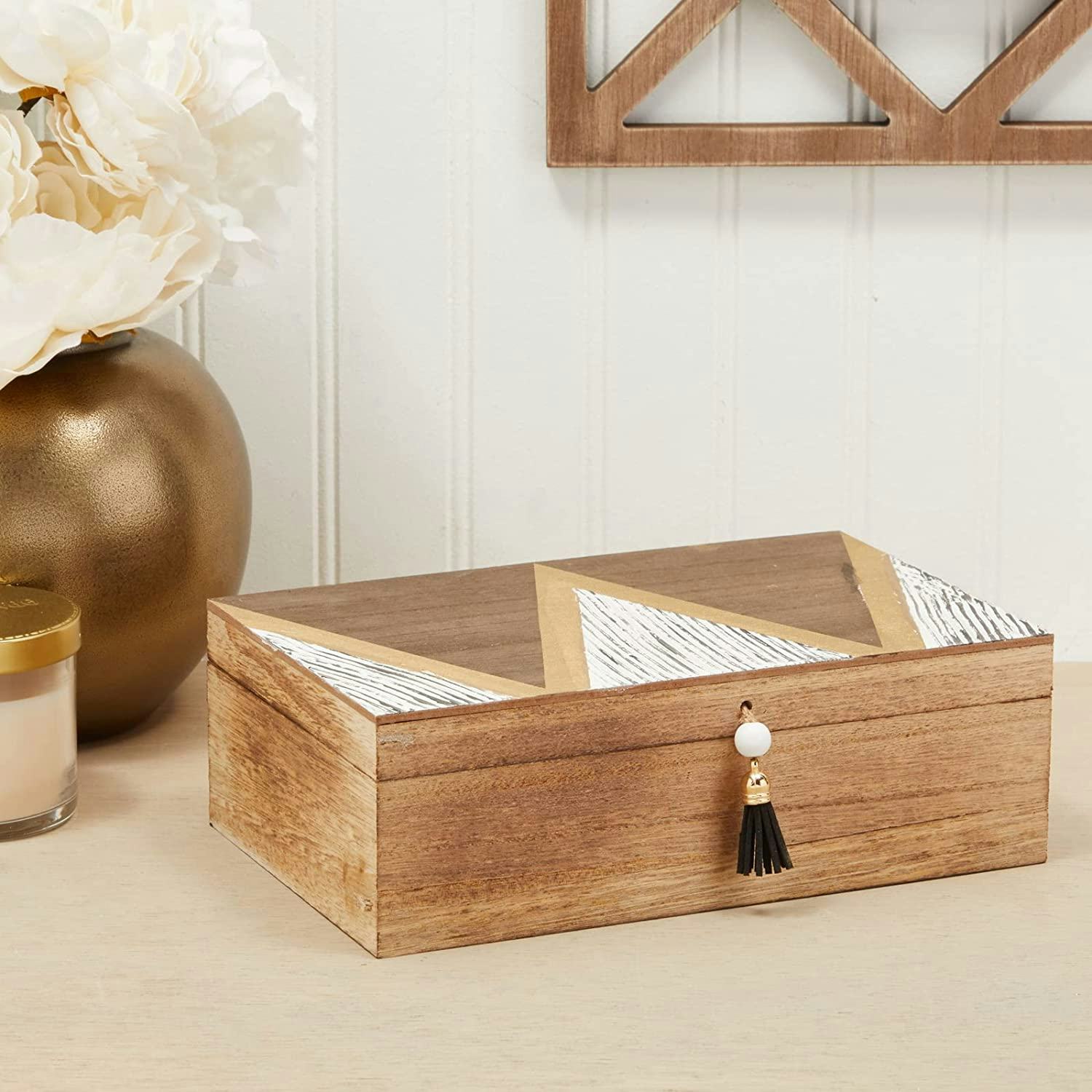 Juvale Small Decorative Wooden Box with Lid and Tassel