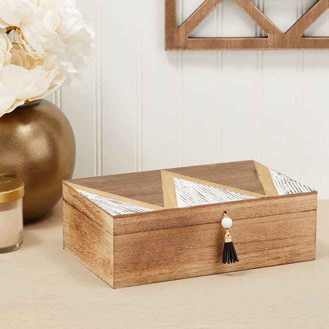 Juvale Small Decorative Wooden Box with Lid and Tassel
