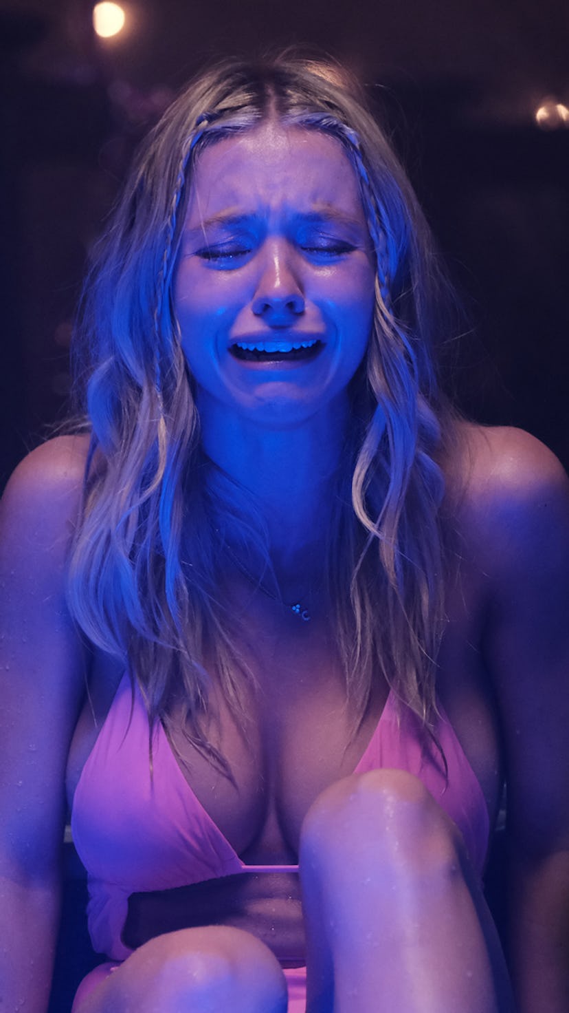 Sydney Sweeney as Cassie in HBO's "Euphoria" wearing a hot pink bathing suit.