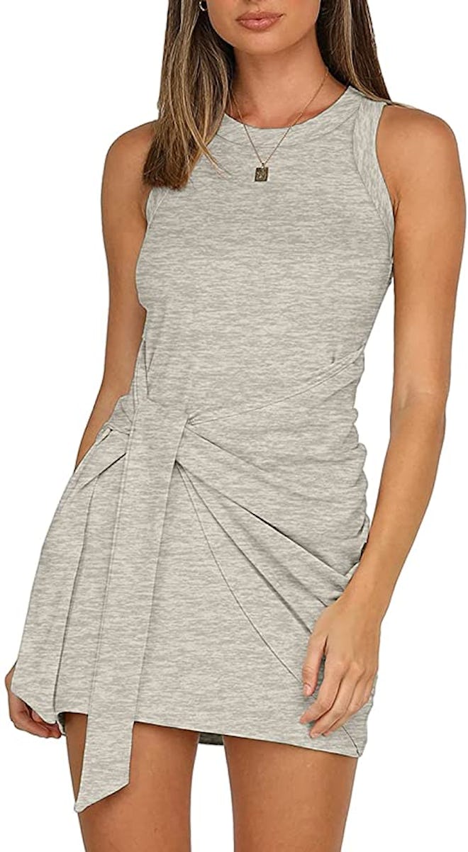 LIYOHON Sleeveless Wrap Tie Mini Dress