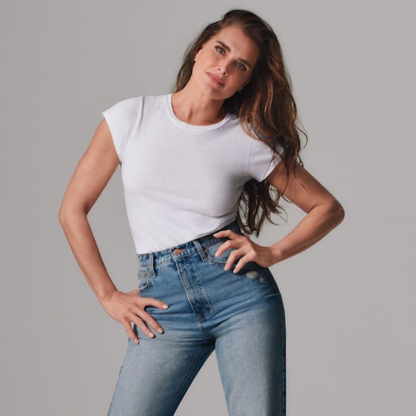Brooke Shields wears Jordache ripped jeans.