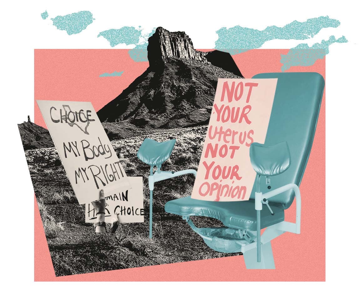 &ldquo;Choice - my body my right&rdquo; and &ldquo;not your uterus not your opinion&rdquo; protest banners