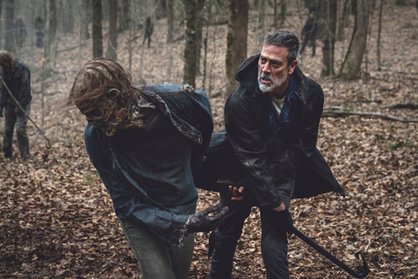 Negan battling a walker on 'The Walking Dead'