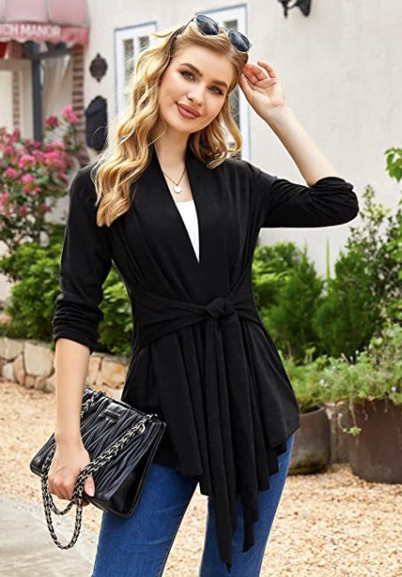 ACEVOG Open Front Tie Lightweight Cardigan