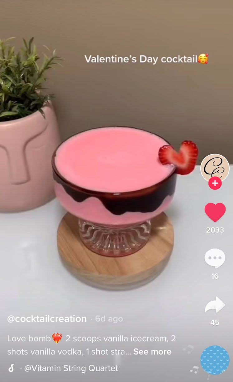 This Valentine's Day Love Bomb cocktail recipes from TikTok is like an ice cream sundae in a glass.