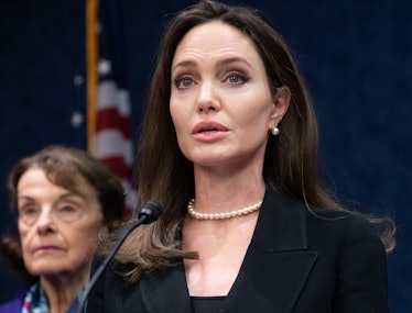 Angelina Jolie delivering a speech on the Violence Against Women Act at the White House
