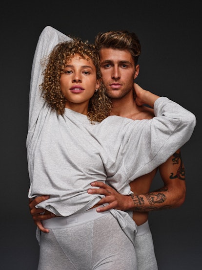 Luke Davis and Cammy Patterson modelling SKIMS' 2021 Boyfriend Collection drop.