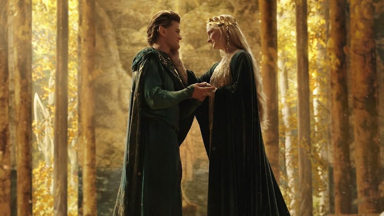 Robert Aramayo and Morfydd Clark play Elrond and Galadriel in The Rings of Power.