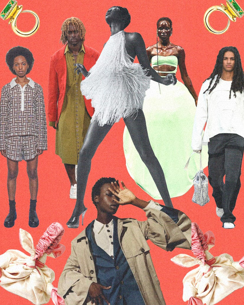 A collage with models wearing clothes by the top emerging black designers to know now